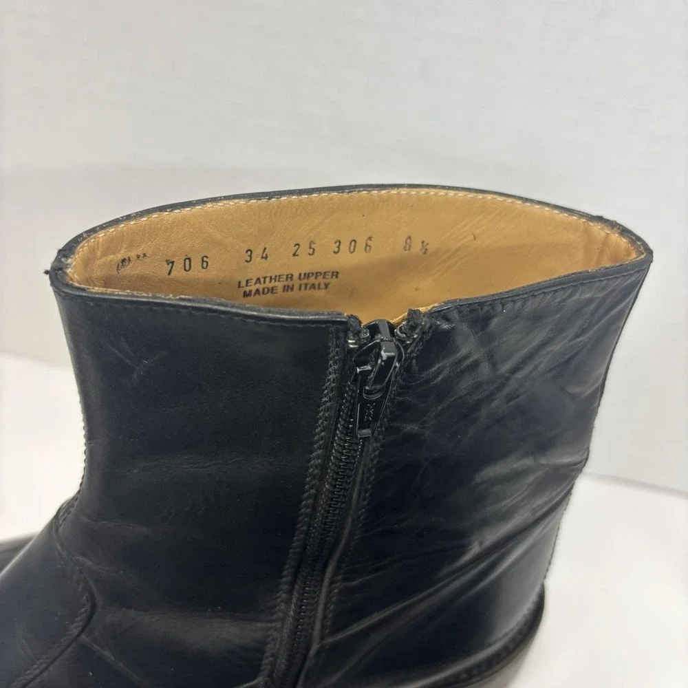 Vtg Kenneth Cole Collection Ankle Boots Mens 8.5 Black Leather Zip Italy Square